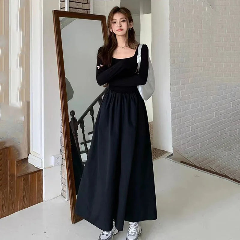 Autumn Long Sleeve Dress Women Elegant Slim Square Collar Midi Dress Maxi Dress Milanni Fashion   