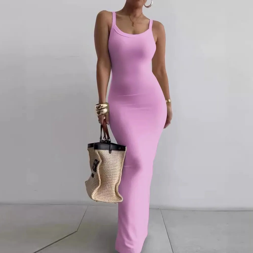 Women's Bodycon Maxi Dress Summer Sleeveless Long Dress For Beach Midi Dress Milanni Fashion Pink S United States