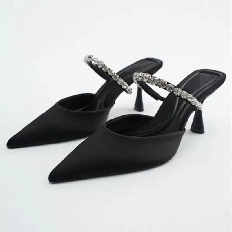 Rhinestone Heels Slingback High Heels Women Pumps  Milanni Fashion   