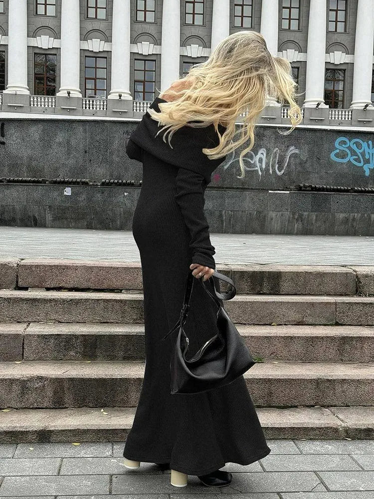 Off Shoulder Maxi Knitted Dress for Women Autumn Winter Fashion Elegant Chic Long Sleeve Dress Maxi Dress Milanni Fashion