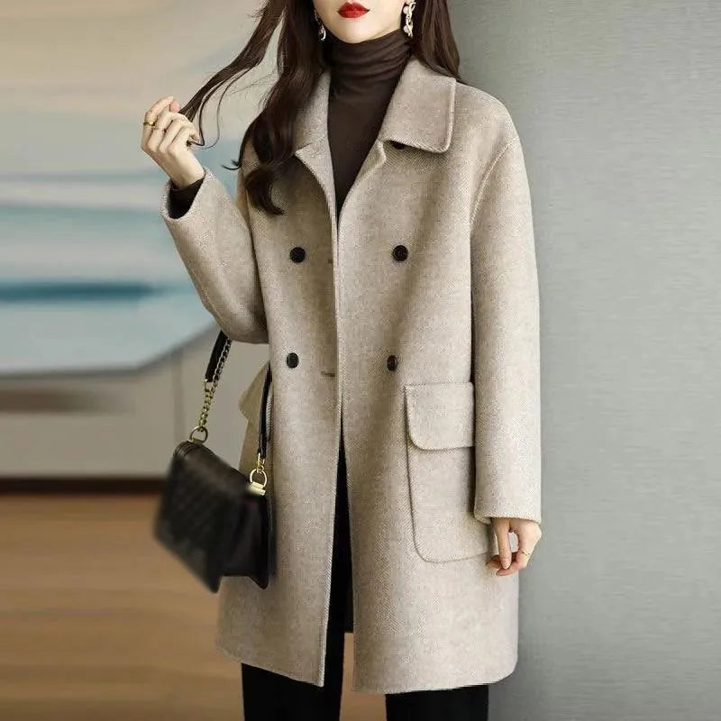 Autumn Women Coat Lapel Double Breasted Trench Coat Flap Pockets Thermal Jacket  Milanni Fashion   