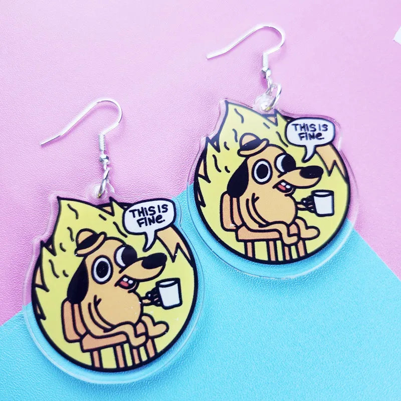 Cute 'This Is Fine' Acrylic Earrings Creative Stay Weird Jewelry Personalized Birthday Gift for Women Milanni Fashion