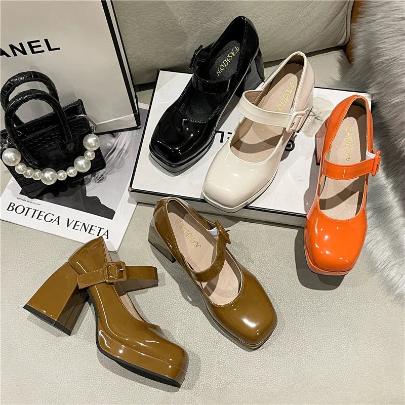 Square Toe Women's Pumps Chunky Heels Orange Non-slip Women High Heels  Milanni Fashion   