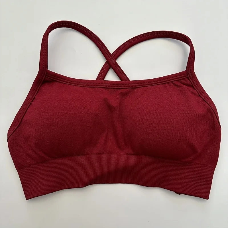 Seamless Padded Yoga Top with Medium Support for Fitness Women's Backless Sports Bra Milanni Fashion Red M