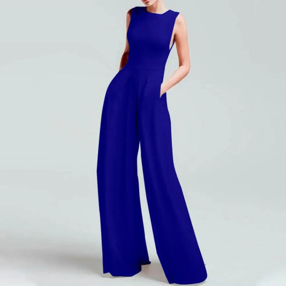 Sleeveless Wide Leg Jumpsuit with High Waist Pockets Stylish Commute Outfit Comfortable Women's Wear Milanni Fashion