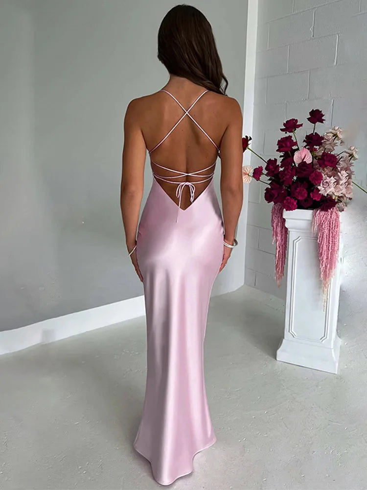 Satin Backless Slim Sexy Mermaid Dress Elegant Night Club Party Dress  Milanni Fashion   