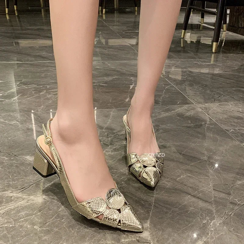 Women Leather 3cm High Heels Lady Pointe Toe Heels Sandals  Milanni Fashion   