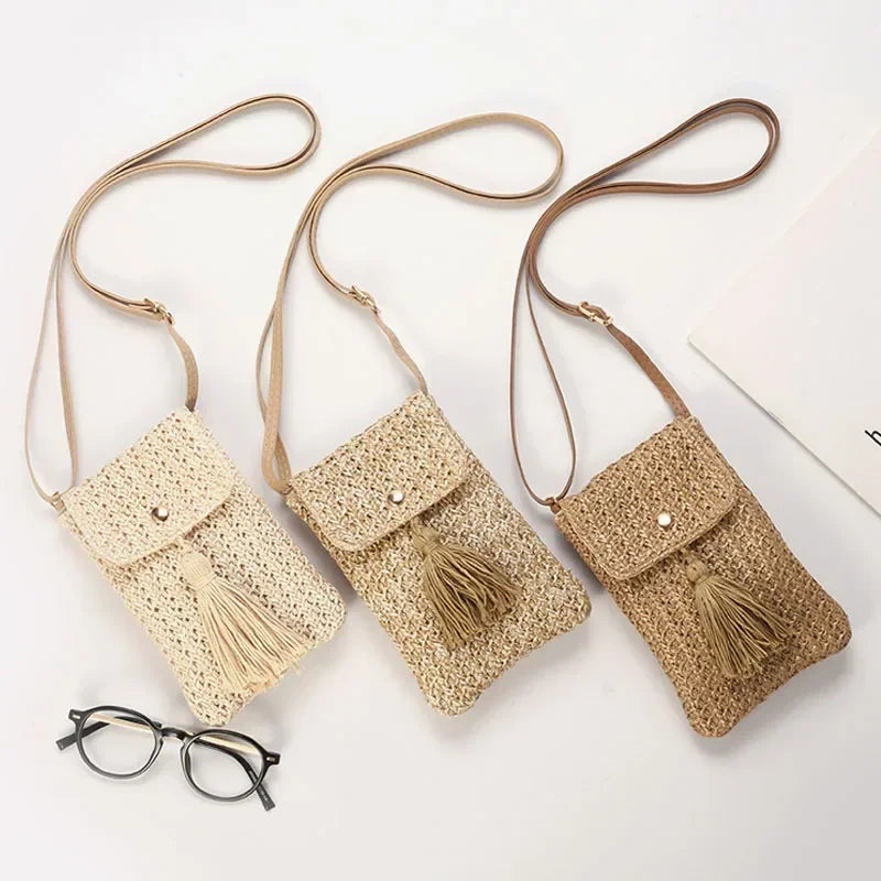 Women Straw Beach Bag Summer Tassel Mini Crossbody Bag  Milanni Fashion   