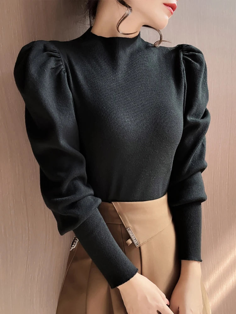 Autumn Winter Sweater Turtleneck Slim Fit Basic Pullovers Fashion Knit Top  Milanni Fashion black One Size 