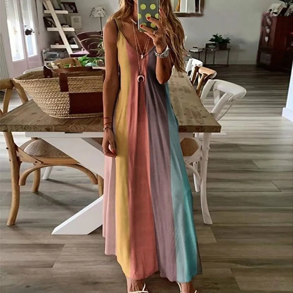 Women Gradient Print Summer Casual Long Dress Maxi Dress Milanni Fashion Orange S United States