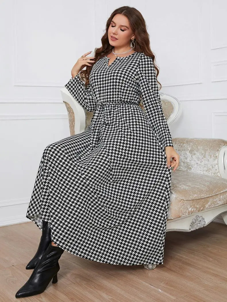 Round Neck Plaid Dress for Women Polyester Elegant and Pretty Summer Woven, Linen Clothing  Milanni Fashion black XL 