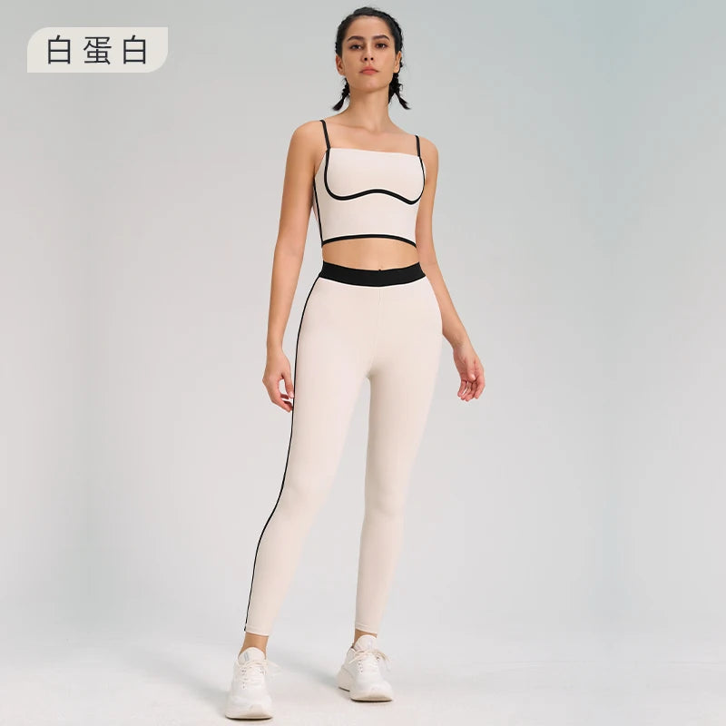 Women Patchwork Sport Yoga Suit Breathable Sportwear Set Workout Clothes  Milanni Fashion Cream set M 