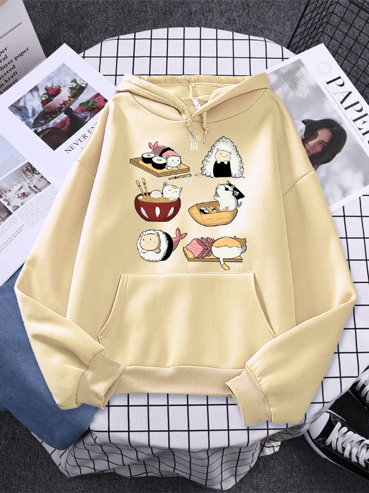 Sushi Cat's Day Harajuku Printed Hoodie Women's Fashion Loose Autumn Fleece Sweatshirt Streetwear Milanni Fashion