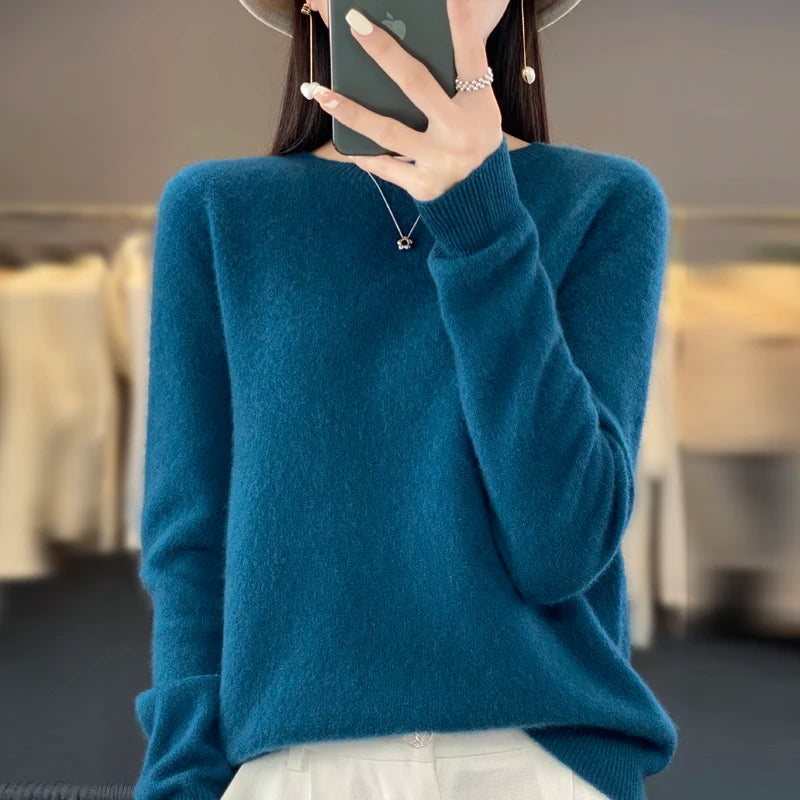 100% Pure Merino Wool Knitted Sweater Autumn Winter Fashion O-Neck Pullover Seamless Jumper Milanni Fashion