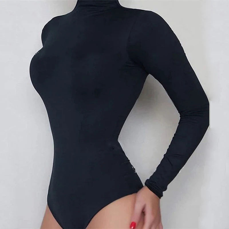 Long Sleeve Turtleneck Bodysuit for Women Autumn Winter Sexy Bodycon High Waist Romper Milanni Fashion