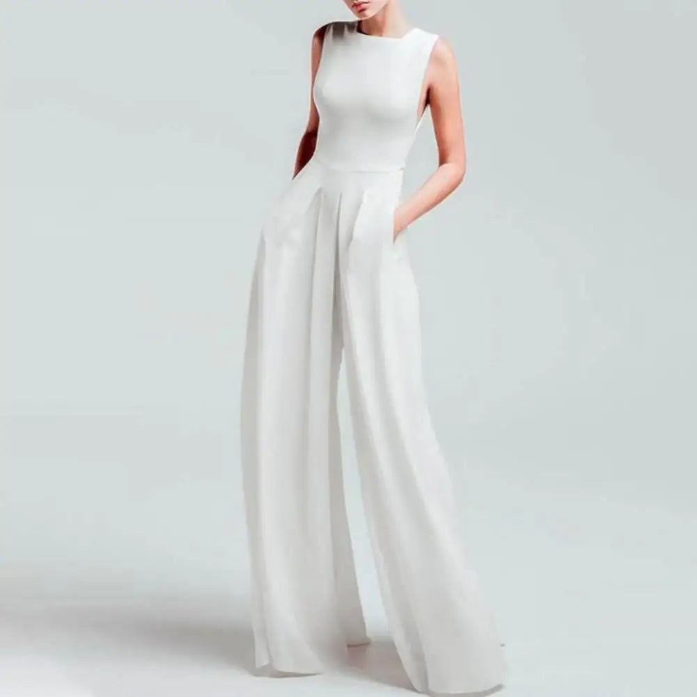 Sleeveless Wide Leg Jumpsuit with High Waist Pockets Stylish Commute Outfit Comfortable Women's Wear Milanni Fashion