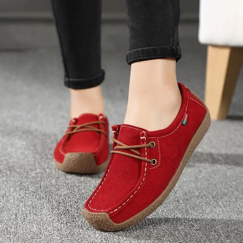 Suede Leather Flats Sneakers Lace Up Moccasins Ladies Shoes Fashion Loafers for Comfortable Stylish Wear Milanni Fashion