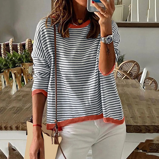 Riley | Grey-And-White Striped Top
