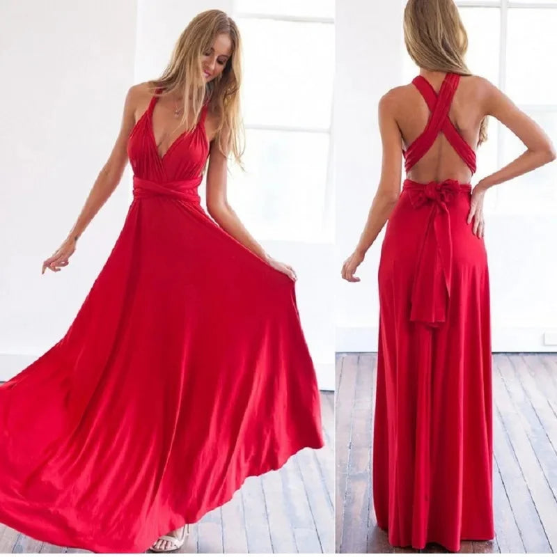 Fashion Multi-worn V-neck Vestidos De Fiesta Women Long Dress Maxi Dress Milanni Fashion   