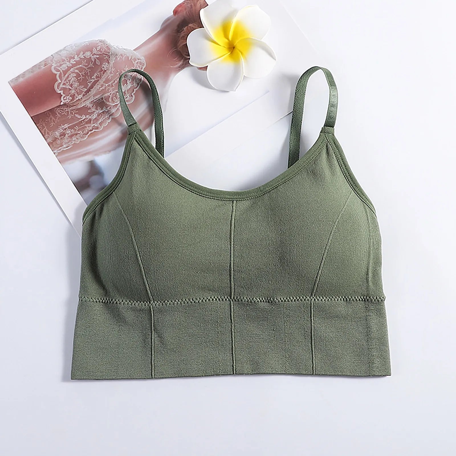 Stretch Cotton Yoga Bralette Adjustable Strap Wireless Full Cup Bra for Ultimate Comfort and Support Milanni Fashion Green One Size Russian Federation