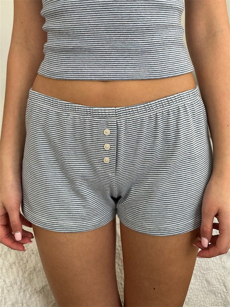 Striped Print Sexy Crop Cami Top and Elastic Waist Shorts Loungewear Set for Women Milanni Fashion