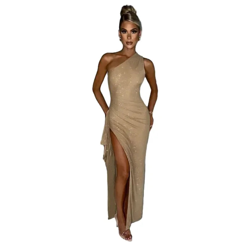 Sparkle Glitter Split Sexy Party Dress Strapless 2024 Dress Slim Bodycon Elegant Midi Long Dress  Milanni Fashion   