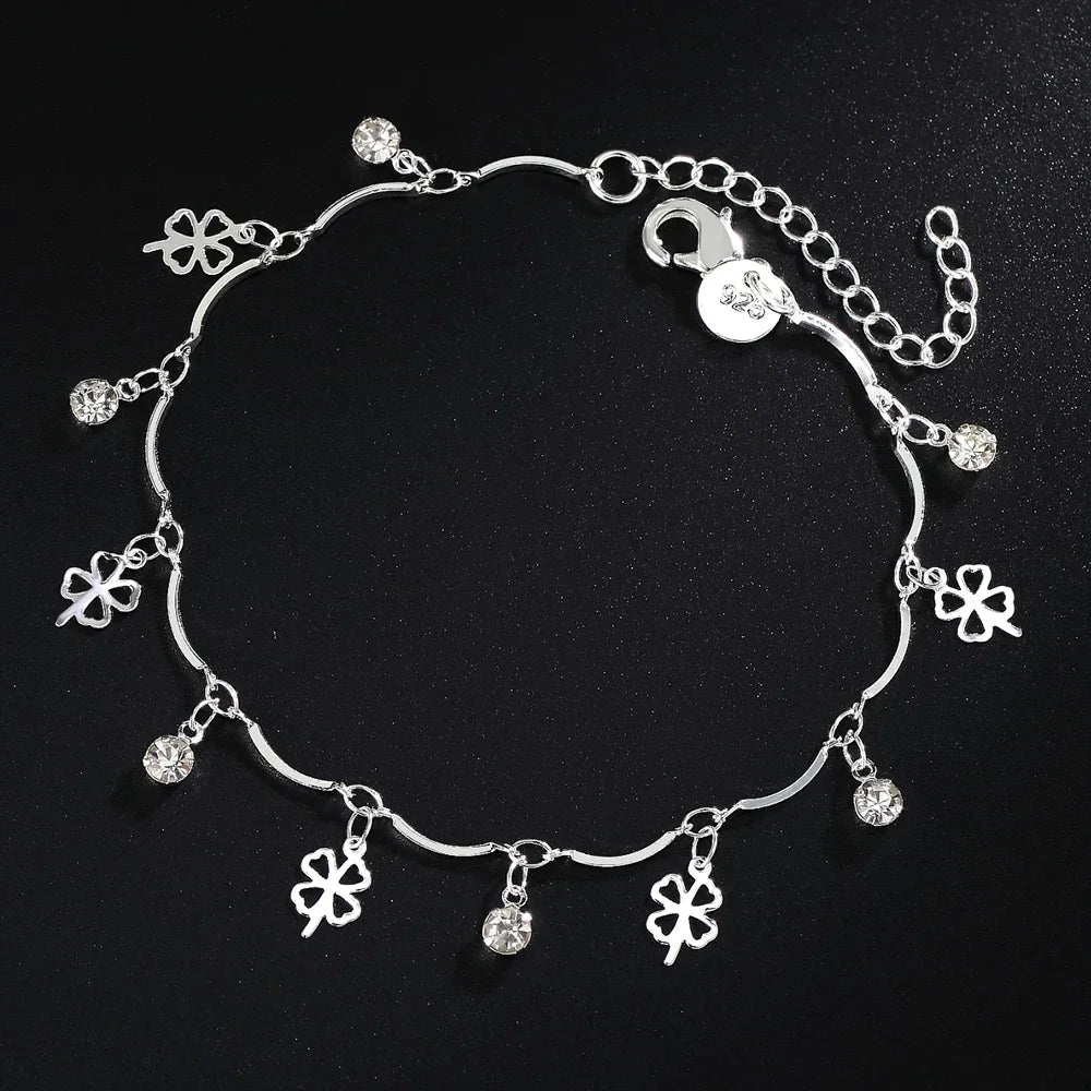 925 Sterling Silver Four-Leaf Clover Zircon Chain Bracelet Fashion Jewelry for Women Milanni Fashion