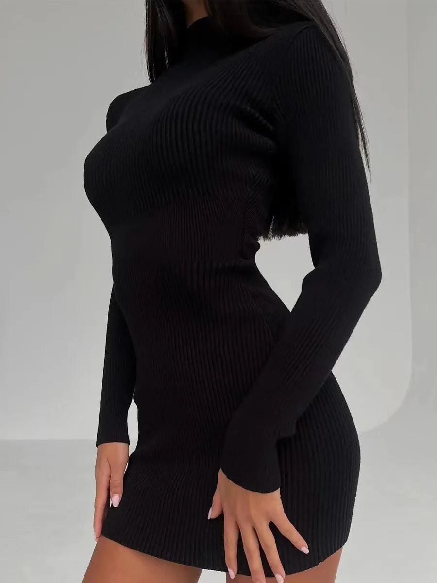 Knitted Turtleneck Dress Women Long Sleeve Bodycon Midi Dress Elegant Casual Fashion Outfit Milanni Fashion