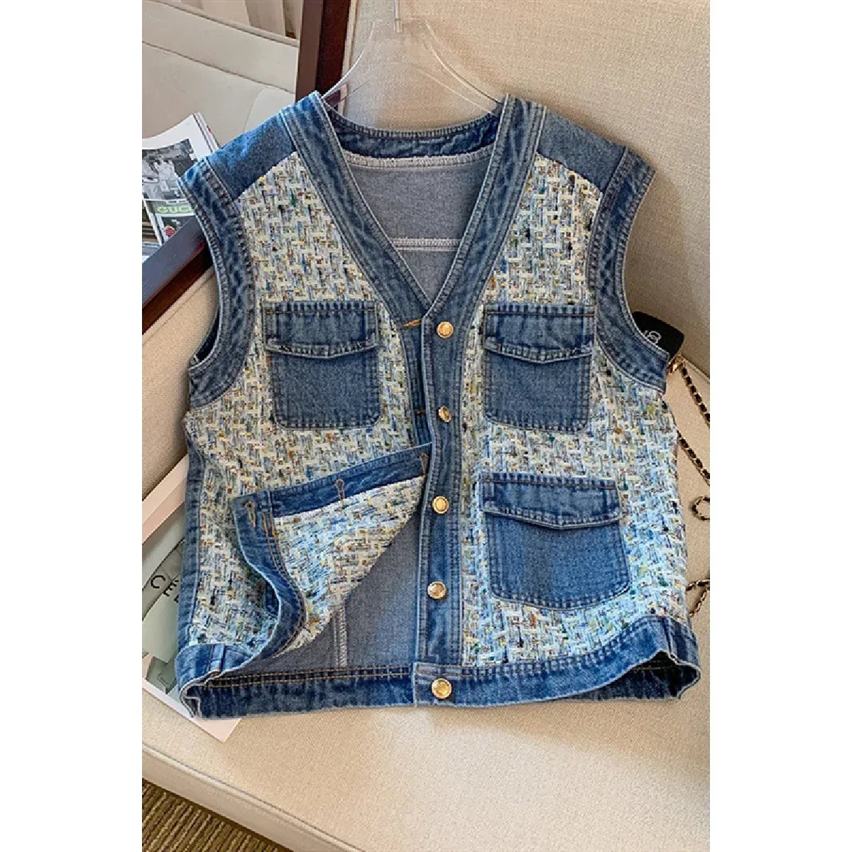 Denim Vest Sleeveless Outer with Foreign Style Top Jacket Trendy and Fashionable for Casual Outfits Milanni Fashion