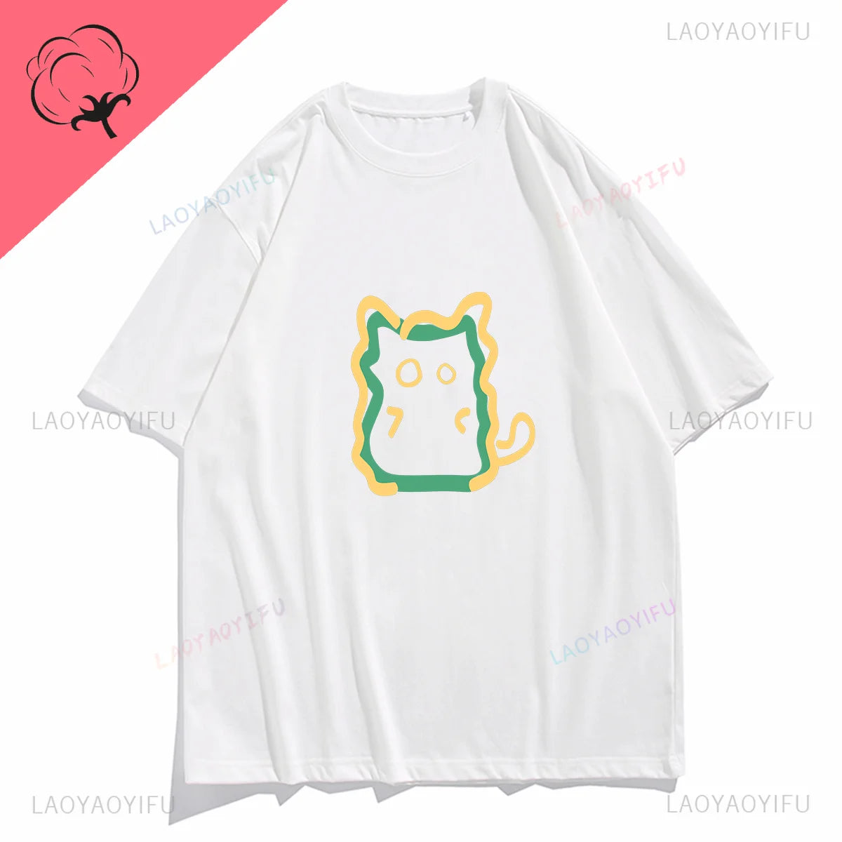 Cute Cat Kawaii Print Top Short-Sleeve O-Neck Women T-Shirt Breathable Graphic Cotton Tee Milanni Fashion White L