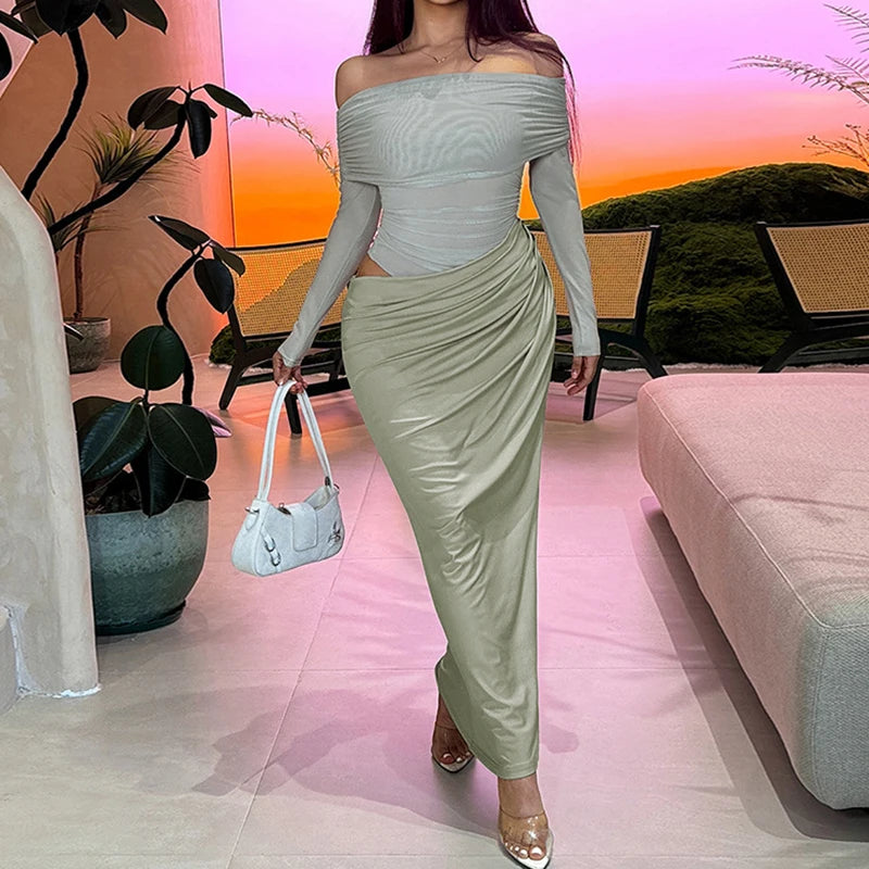 Sexy Light Mesh Solid Color Transparent Bodycon Dress for Women Club Party Dress Fashion Maxi Dress Milanni Fashion Green S