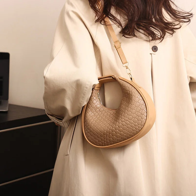 PU Leather Fashion Solid Color Lattice Crossbody Bag Trendy Luxury Designer Handbag for Women Milanni Fashion