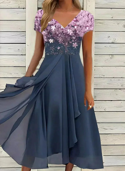 Yvonne | Women's Flowing Floral Dress with short Sleeves