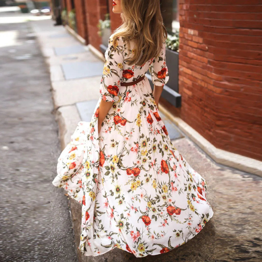 Spring Autumn Vintage Flower Floral Print Maxi Dress Maxi Dress Milanni Fashion   