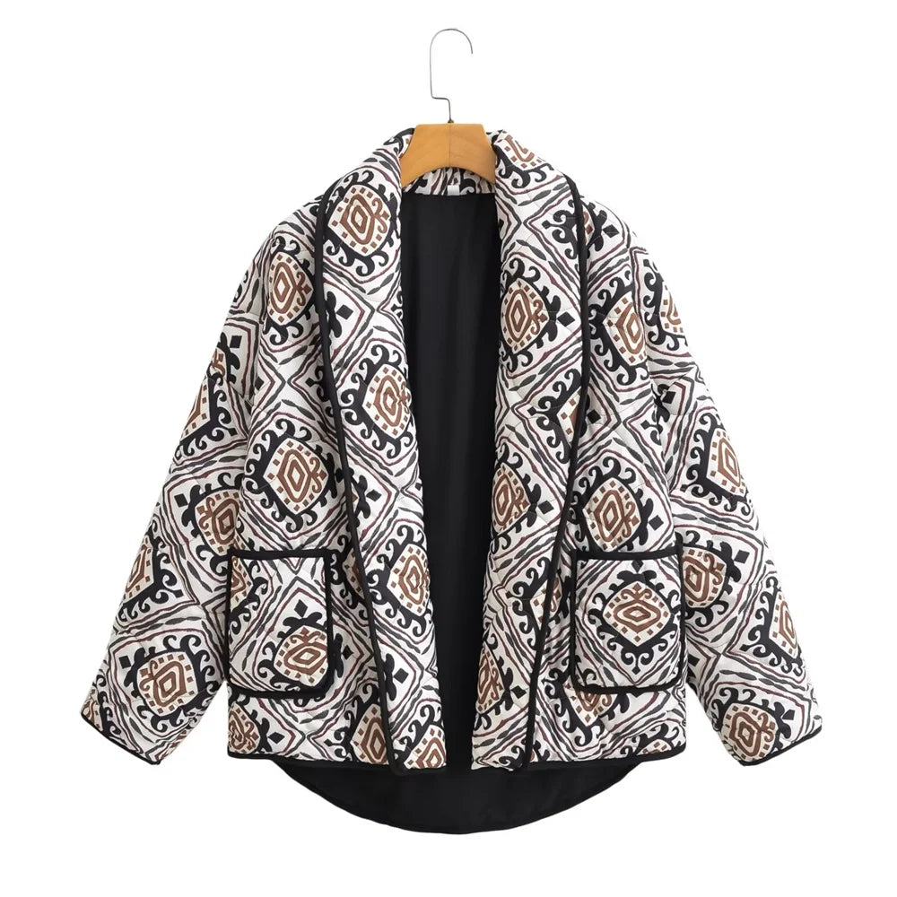 New Fashion Casual Versatile Print Loose Cotton Cardigan Coat For Autumn/Winter  Milanni Fashion MULTI L 