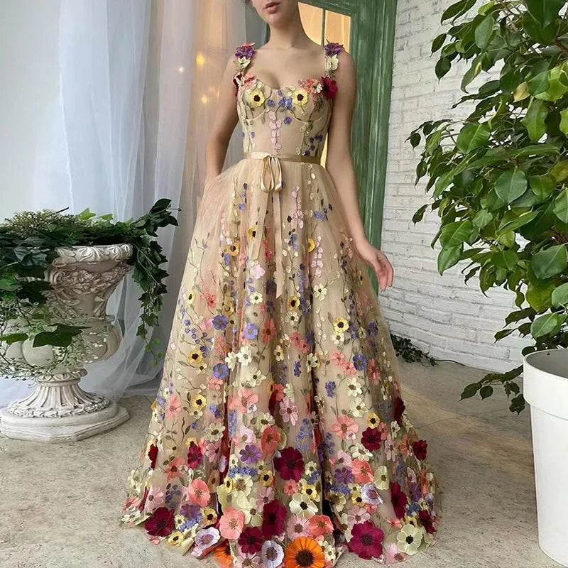 Fashionable Embroidered Flower Dress Sexy Sleeveless Women's Clothing Maxi Dress Milanni Fashion   