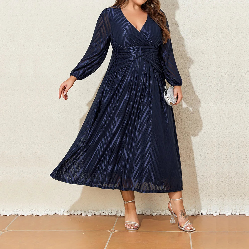 Plus Size Lantern Long Sleeved Autumn Winter Elegant Party Night Dress Stylish Evening Wear Milanni Fashion Blue 6XL