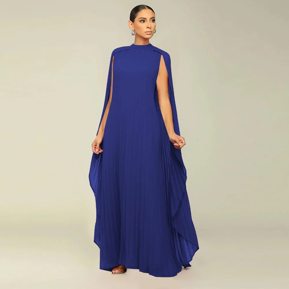 Female Stylish Solid Color Round-Neck Shawl Chiffon Evening Maxi Dress Maxi Dress Milanni Fashion   