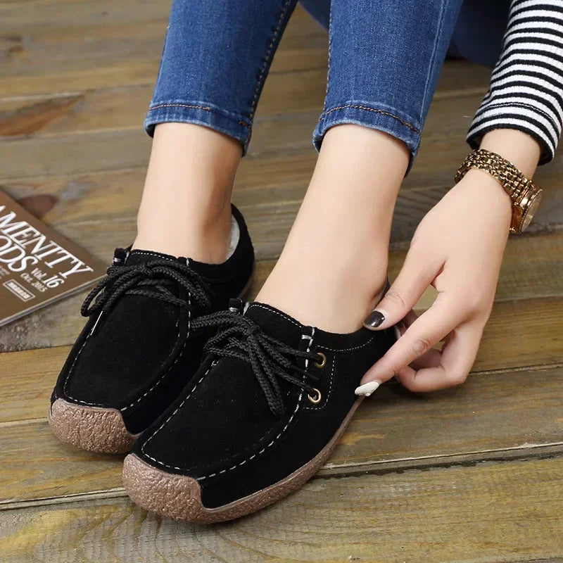 Suede Leather Flats Sneakers Lace Up Moccasins Ladies Shoes Fashion Loafers for Comfortable Stylish Wear Milanni Fashion