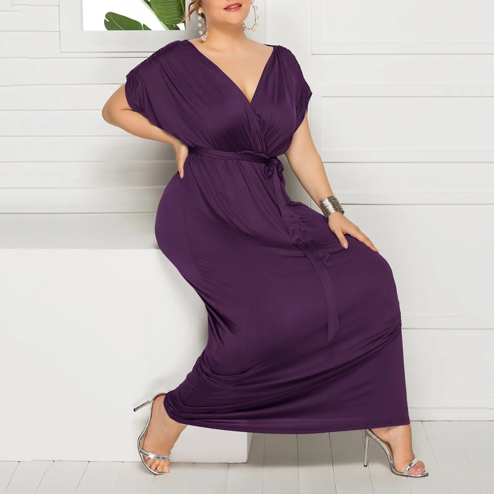 Plus Size Dress For Women Short Sleeve V Neck Sexy Dress Maxi Dress Milanni Fashion   