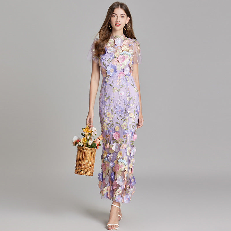 Verena | Women's Sheer Maxi Dress with Blumenstickerei