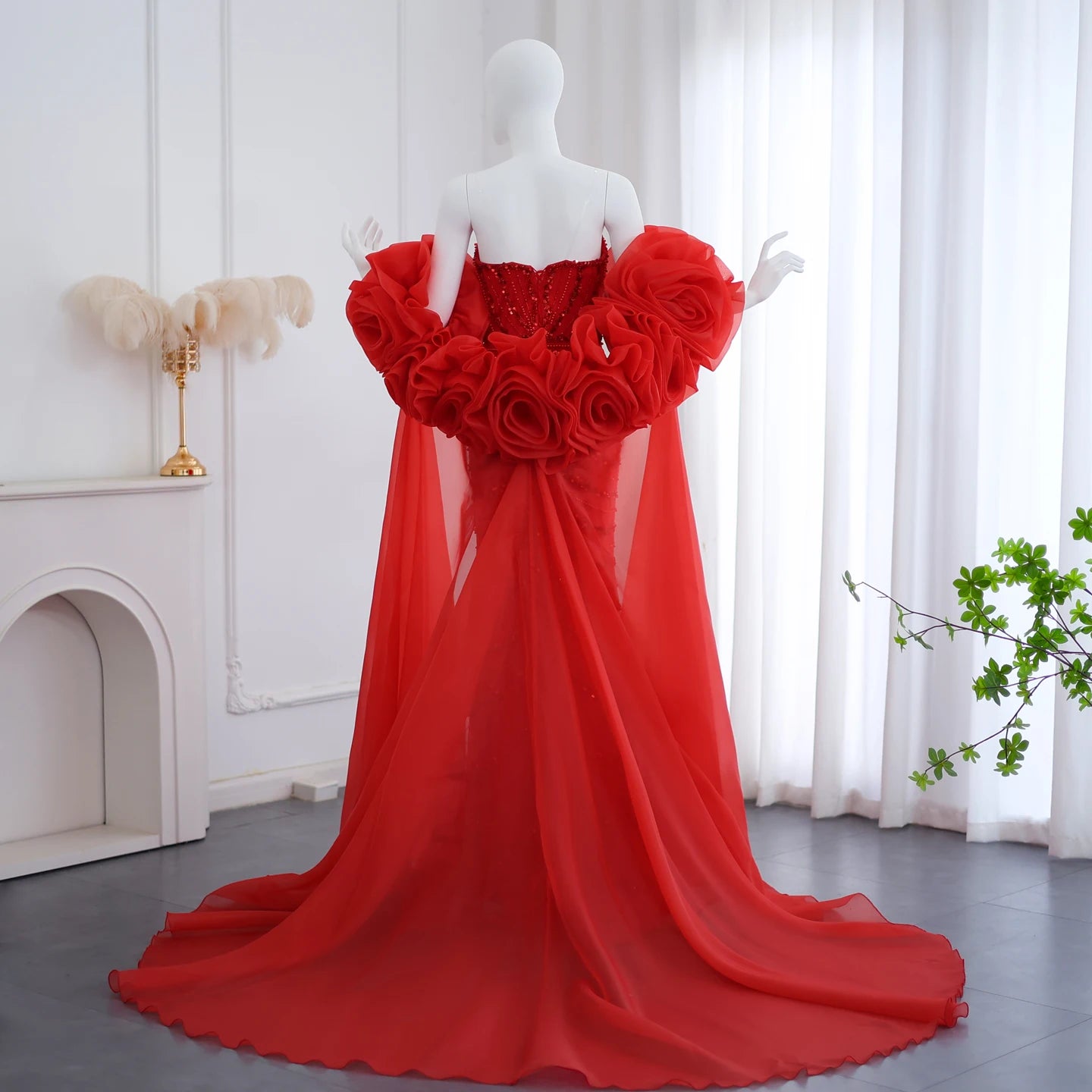 Beaded 3D Flower Wine Red Luxury Evening Dress with Cape - Elegant Prom Gown Maxi Dress Milanni Fashion   