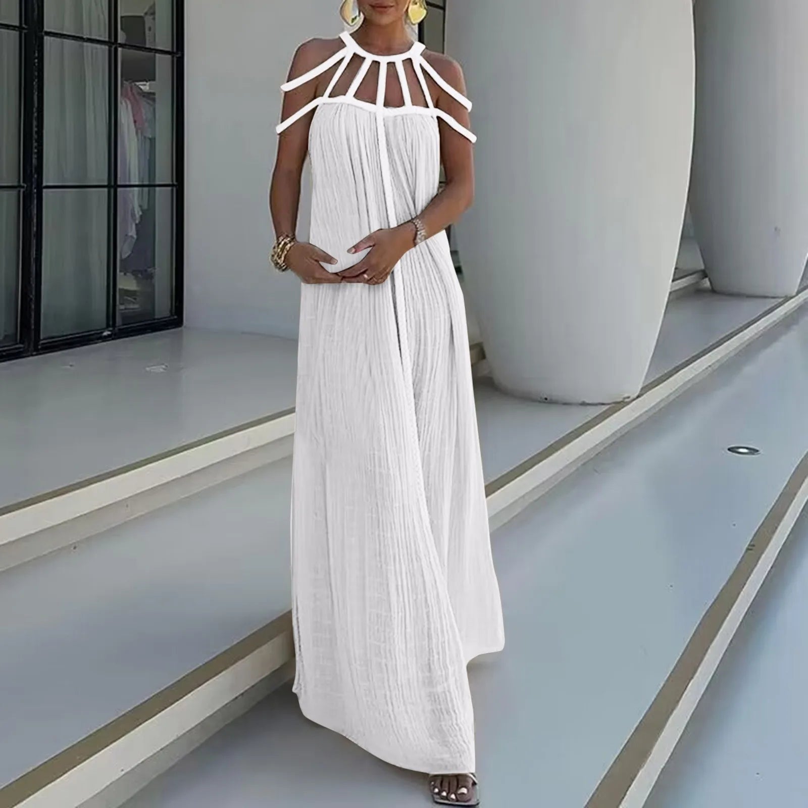 Women Spring Off-Shoulder Elegant Solid Long Dresses Maxi Dress Milanni Fashion   