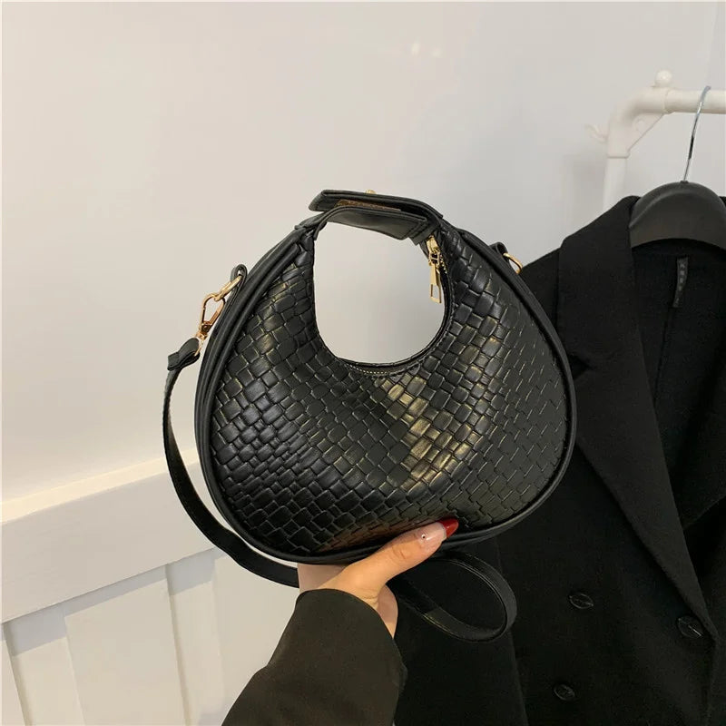 PU Leather Fashion Solid Color Lattice Crossbody Bag Trendy Luxury Designer Handbag for Women Milanni Fashion