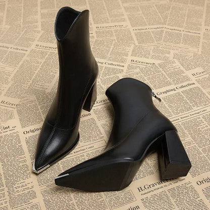 Angela | Women's-Spring-Ankle Boots with spitzer Kappe and Heel