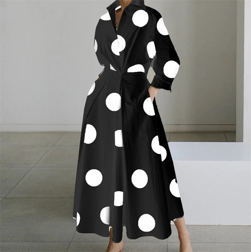 Women Autumn Dress Long Sleeve Dot Print Elegant Maxi Dress Maxi Dress Milanni Fashion ST23129 Balck Dot L 