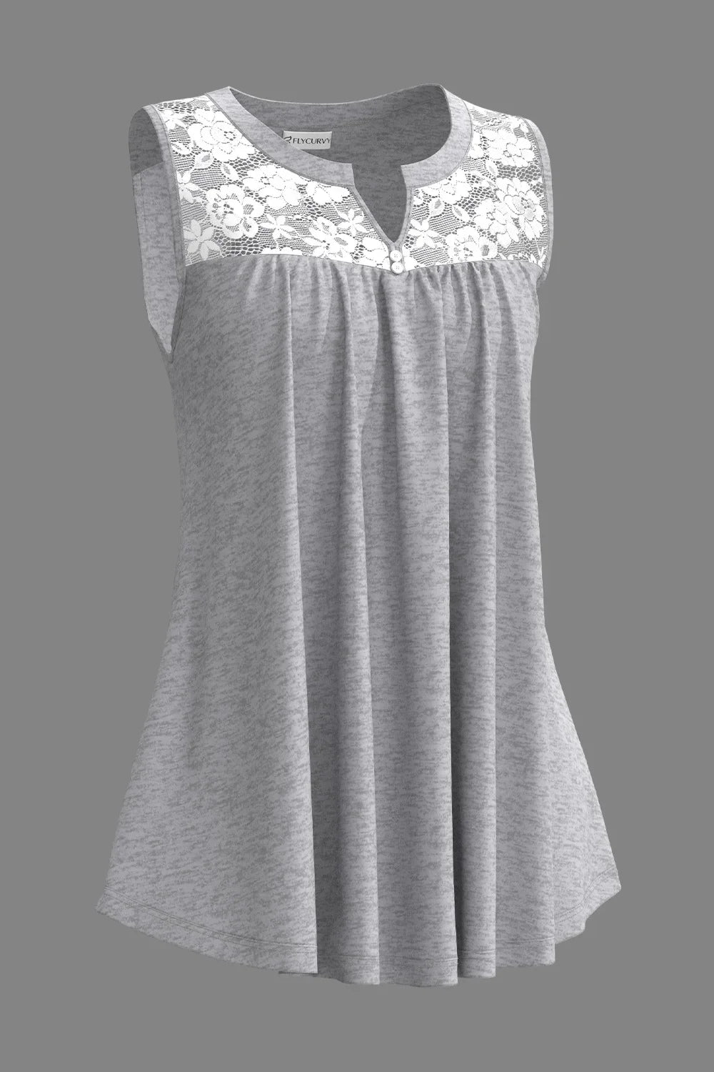 Plus Size Grey Lace Stitching Decorative Button Fold Tank Top for Women Stylish Comfortable Milanni Fashion