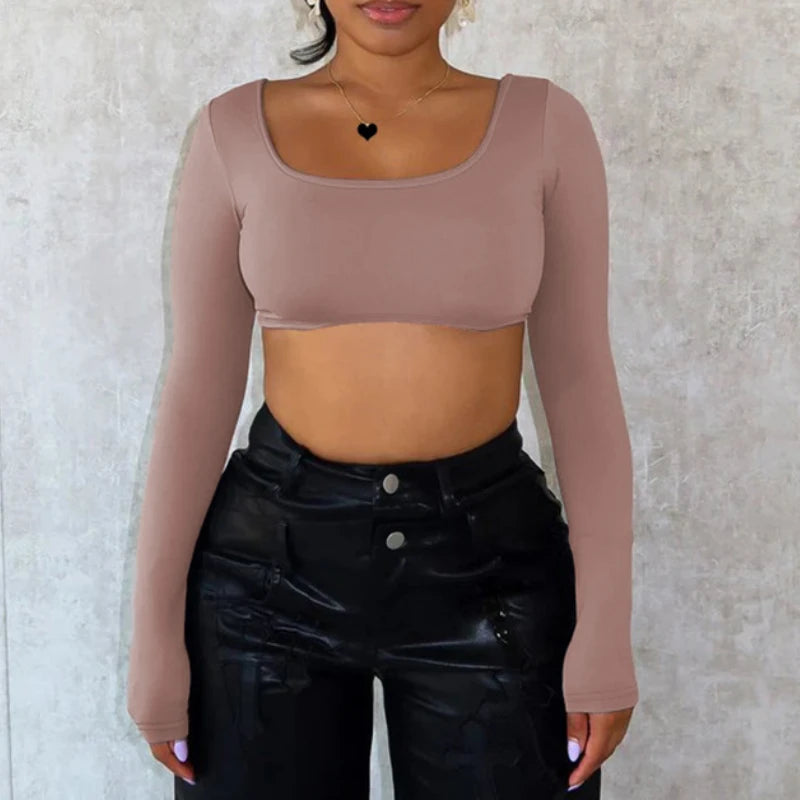 Sexy Cross Bandage Backless Long Sleeve Crop Top Women Bare Midriff Bottoming Tee Shirt Milanni Fashion