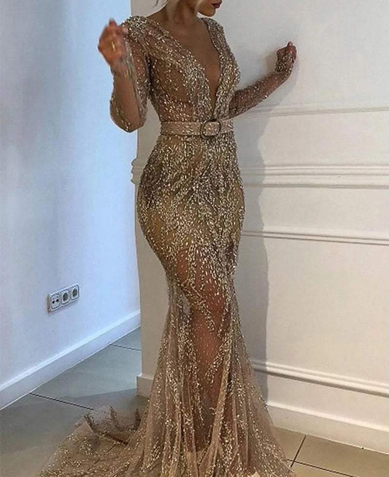 Sexy Sequin Long Sleeve Full Dress for Women Bridesmaid Dress Maxi Dress Milanni Fashion   