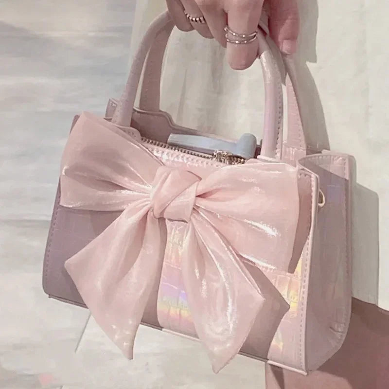 Fashion Pink Bowknot Clutch Underarm Bag Sweet Small Square Shoulder Bag Stylish and Elegant Accessory Milanni Fashion